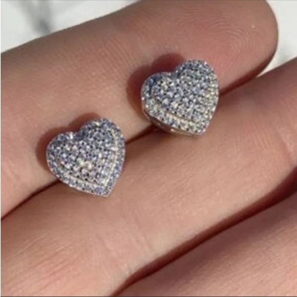 Hearts studded CZ‘s amazing sparkle Iced Earrings Look Amazing White Gold Plated - Picture 5 of 14